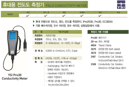 YSI-Pro30-EC 휴대용 전도도, 염분, TDS, 온도 측정기